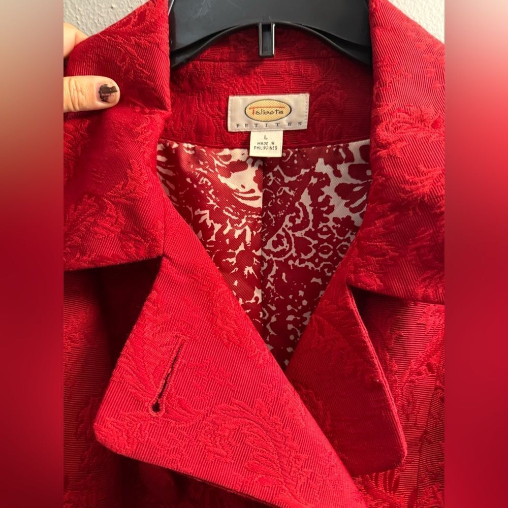 Talbots Printed Red Pea Coat Jacket Women's Size Petite Large Red - Picture 7 of 15